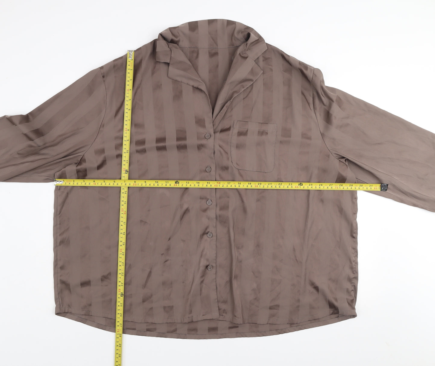 Dunnes Stores Women Chocolate Brown XXL Pyjama Top Long Sleeve Satin Look