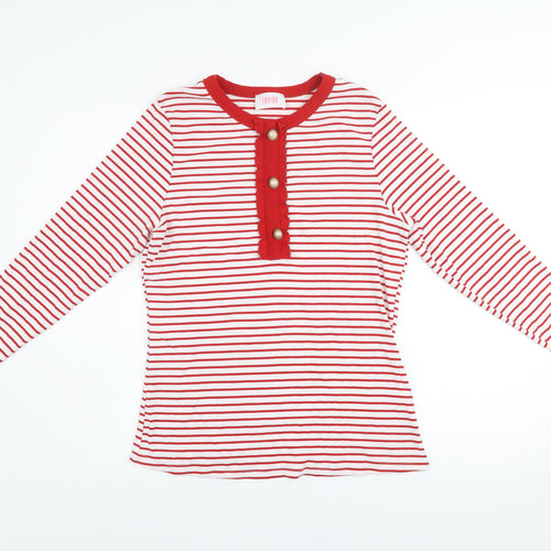 Savida Women Red Striped Long Sleeve Crew Neck Button Jersey Top Size 16