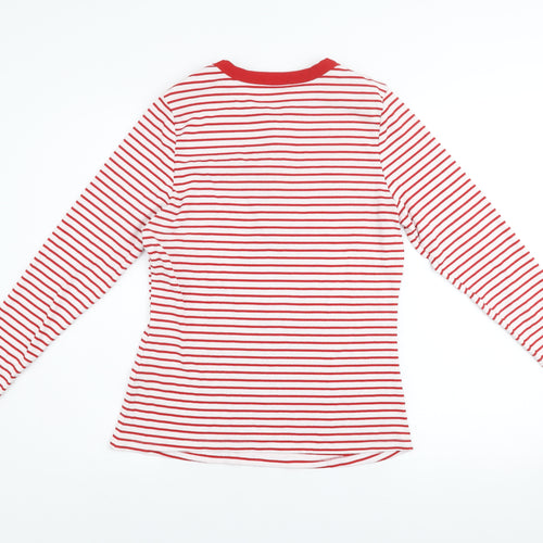Savida Women Red Striped Long Sleeve Crew Neck Button Jersey Top Size 16