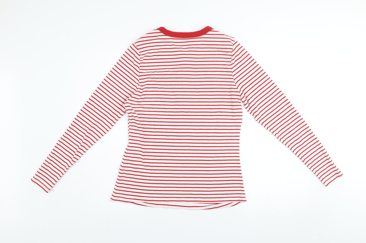Savida Women Red Striped Long Sleeve Crew Neck Button Jersey Top Size 16