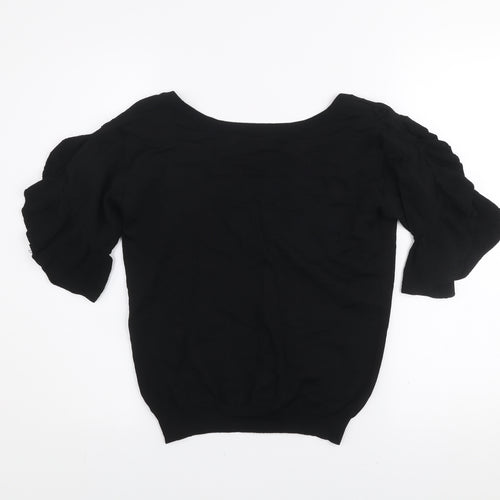 Next Women's Black Ruffle Puff Sleeve Knit Blouse Size 8