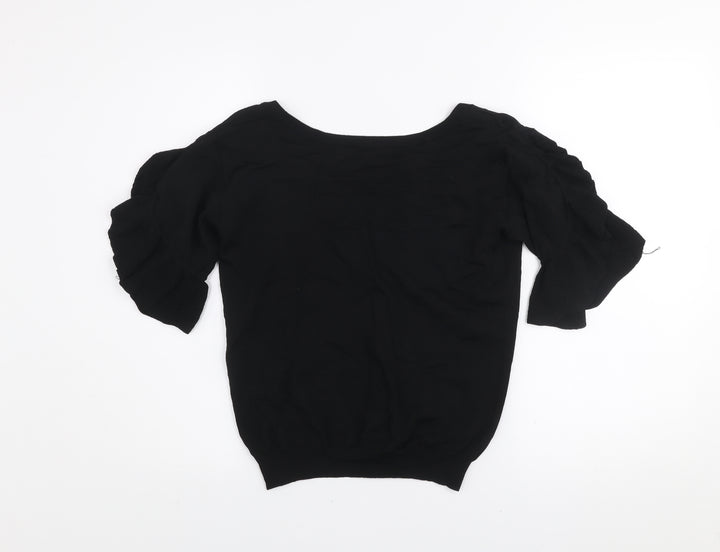 Next Women's Black Ruffle Puff Sleeve Knit Blouse Size 8