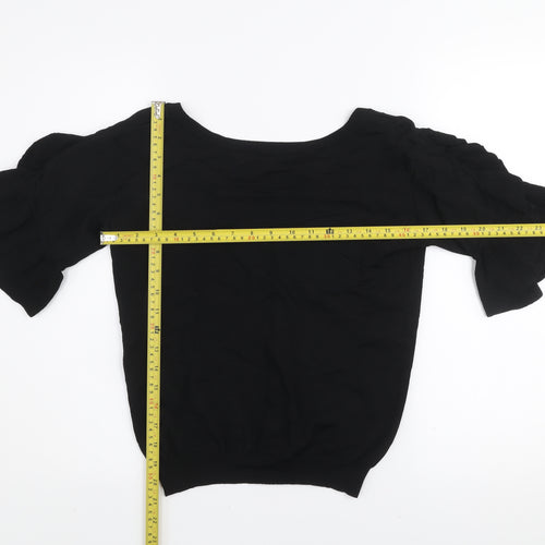 Next Women's Black Ruffle Puff Sleeve Knit Blouse Size 8