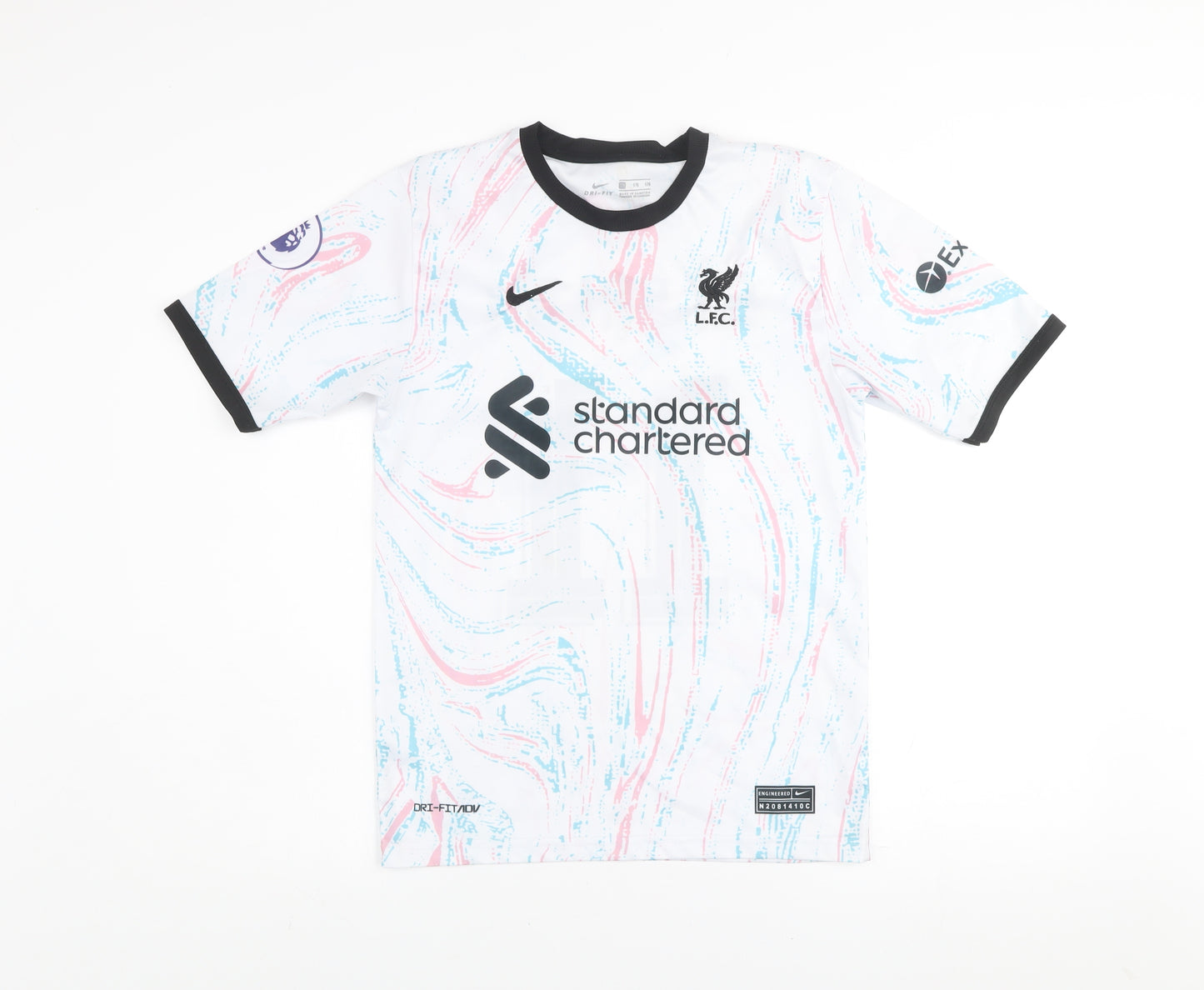 Nike Boys White Liverpool FC Football Jersey T-Shirt Size 176 Dri-FIT
