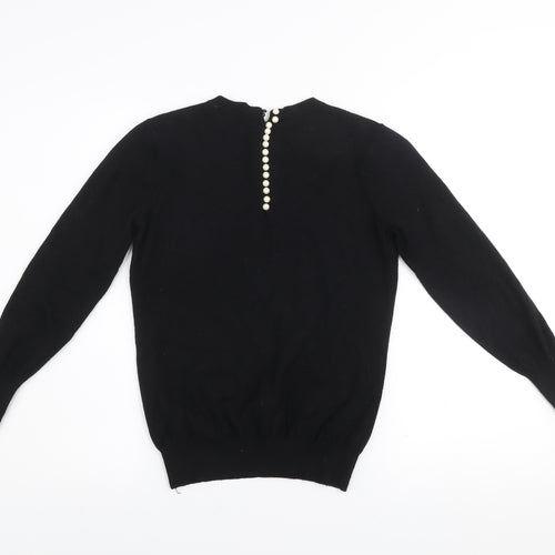 Savida Womens Black Size 10 Crew Neck Button Detail Jumper