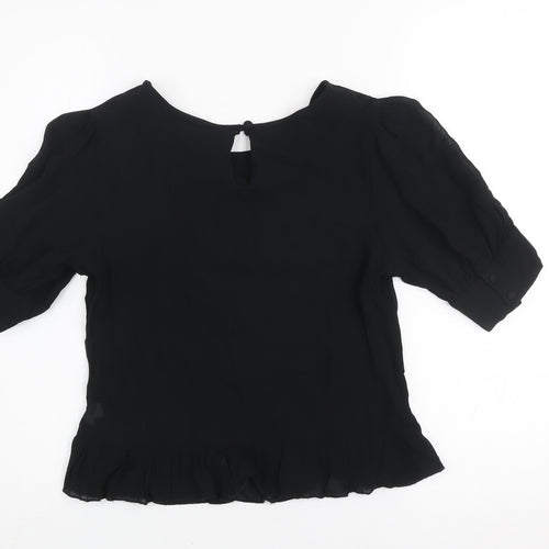 Next Women's Black Beaded Bow Short Sleeve Tunic Blouse Size 8