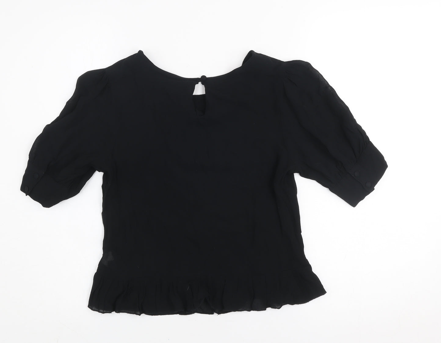 Next Women's Black Beaded Bow Short Sleeve Tunic Blouse Size 8