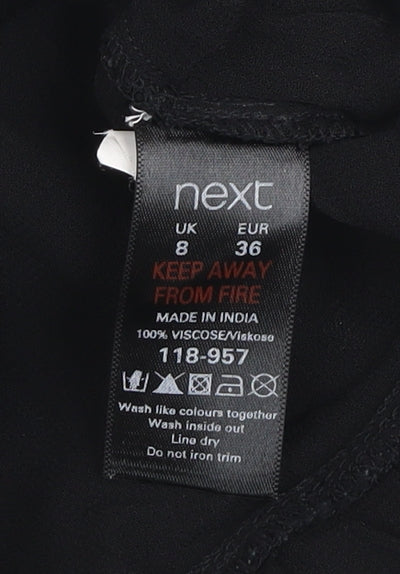 Next Women's Black Beaded Bow Short Sleeve Tunic Blouse Size 8