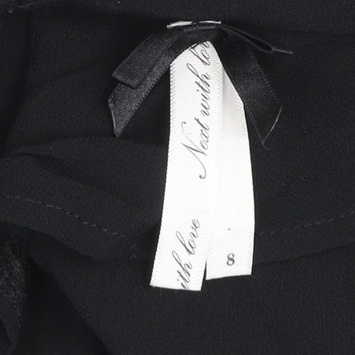 Next Women's Black Beaded Bow Short Sleeve Tunic Blouse Size 8