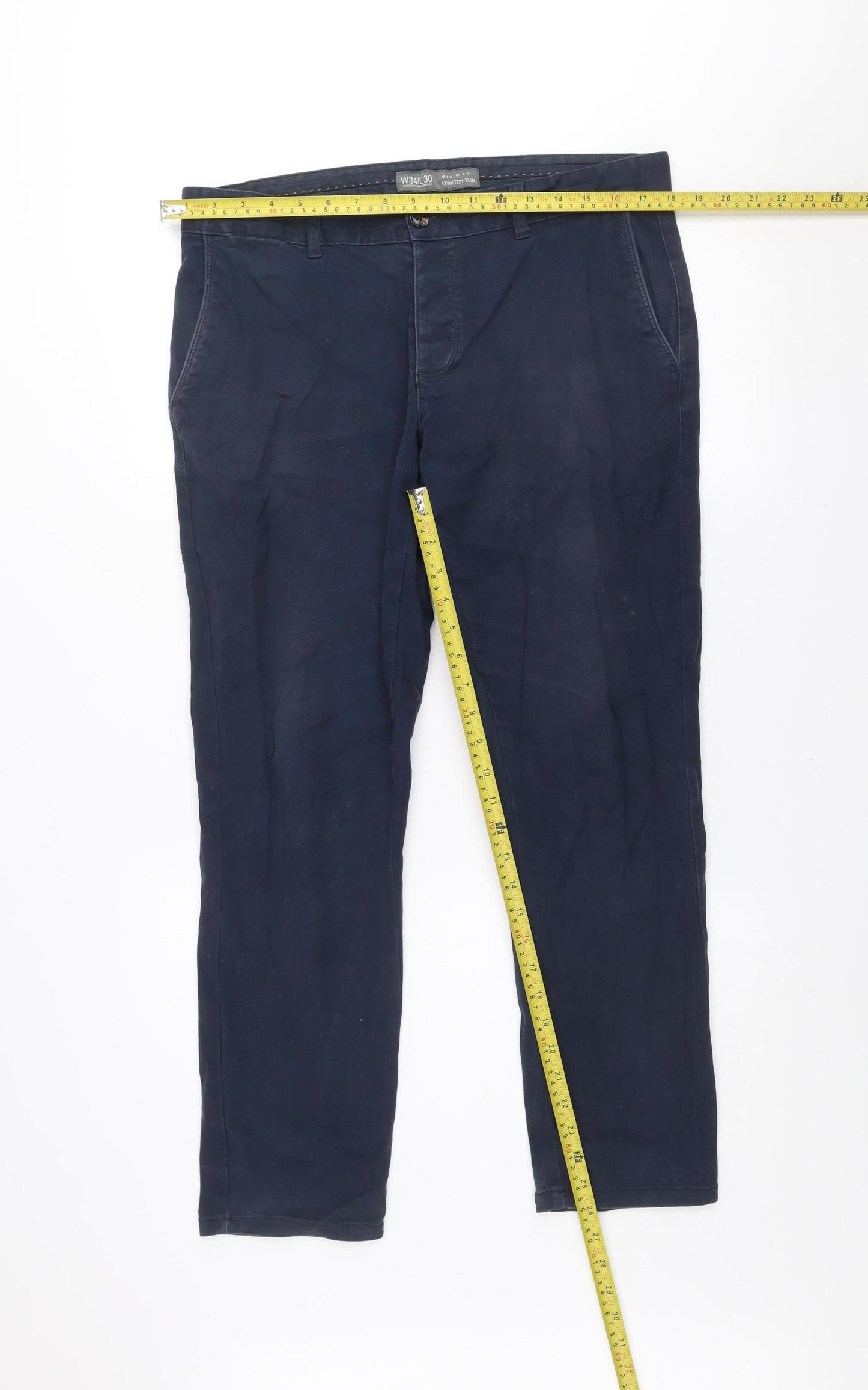 Denim Co Men's Navy Slim Stretch Chino Trousers W34 L30