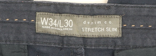 Denim Co Men's Navy Slim Stretch Chino Trousers W34 L30