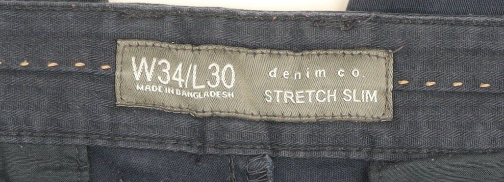 Denim Co Men's Navy Slim Stretch Chino Trousers W34 L30