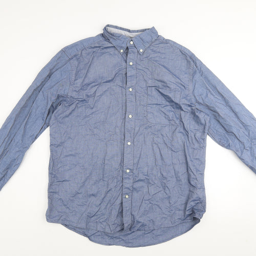 Next Men's Blue Cotton Button-Down Long Sleeve Shirt XL