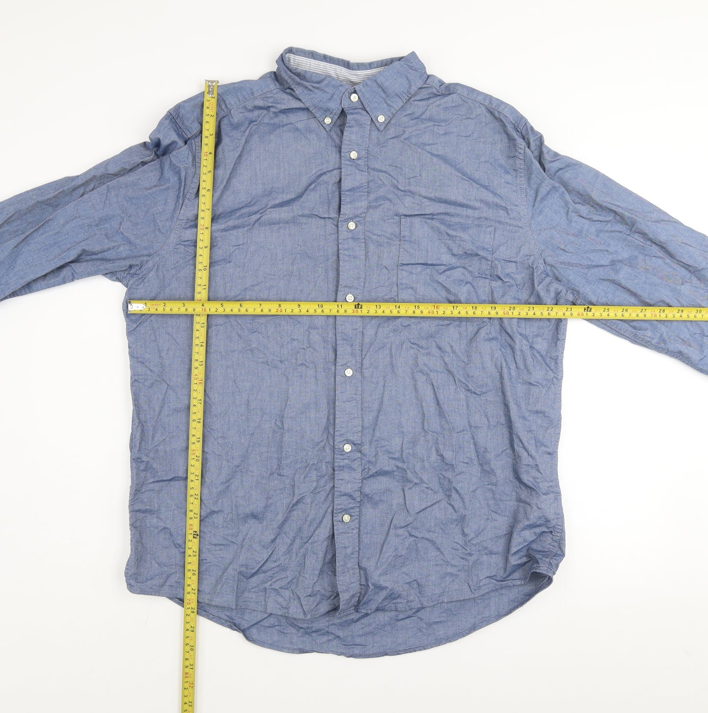 Next Men's Blue Cotton Button-Down Long Sleeve Shirt XL