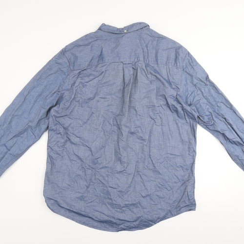 Next Men's Blue Cotton Button-Down Long Sleeve Shirt XL