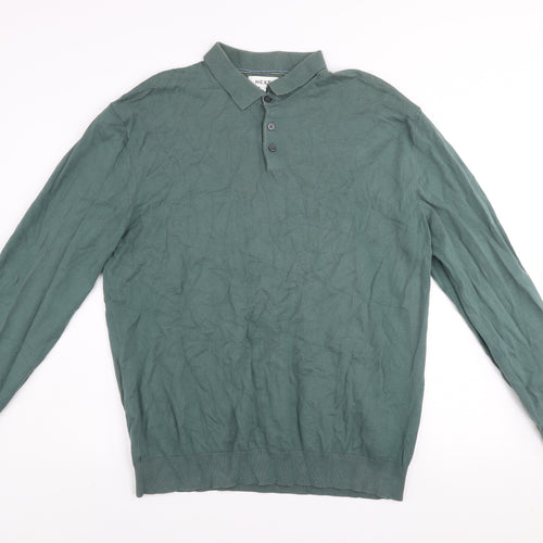Next Men’s Green Collared Henley Cotton Jumper XL