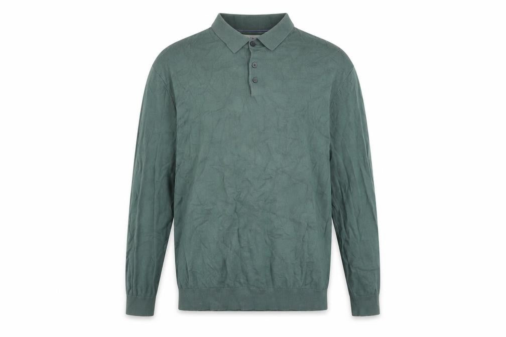 Front view of Next Men’s Green Collared Henley Cotton Jumper XL