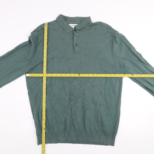 Next Men’s Green Collared Henley Cotton Jumper XL