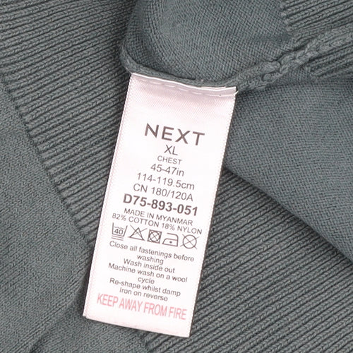 Next Men’s Green Collared Henley Cotton Jumper XL