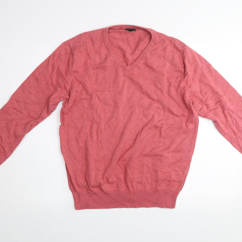 J.Crew Men’s Pink V-Neck Cotton Jumper Size M Classic Knit Pullover