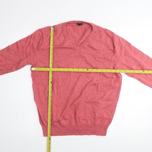 J.Crew Men’s Pink V-Neck Cotton Jumper Size M Classic Knit Pullover