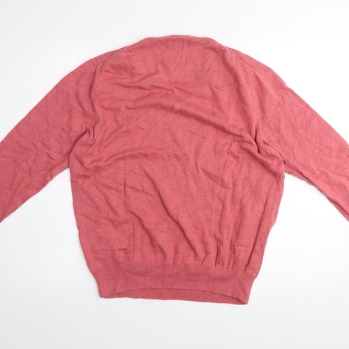 J.Crew Men’s Pink V-Neck Cotton Jumper Size M Classic Knit Pullover