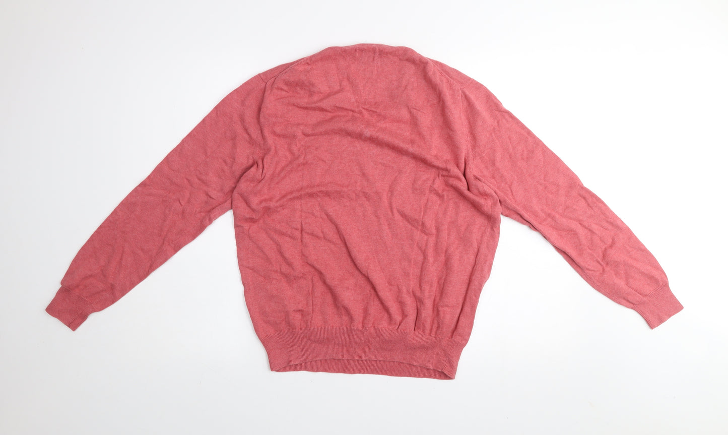 J.Crew Men’s Pink V-Neck Cotton Jumper Size M Classic Knit Pullover