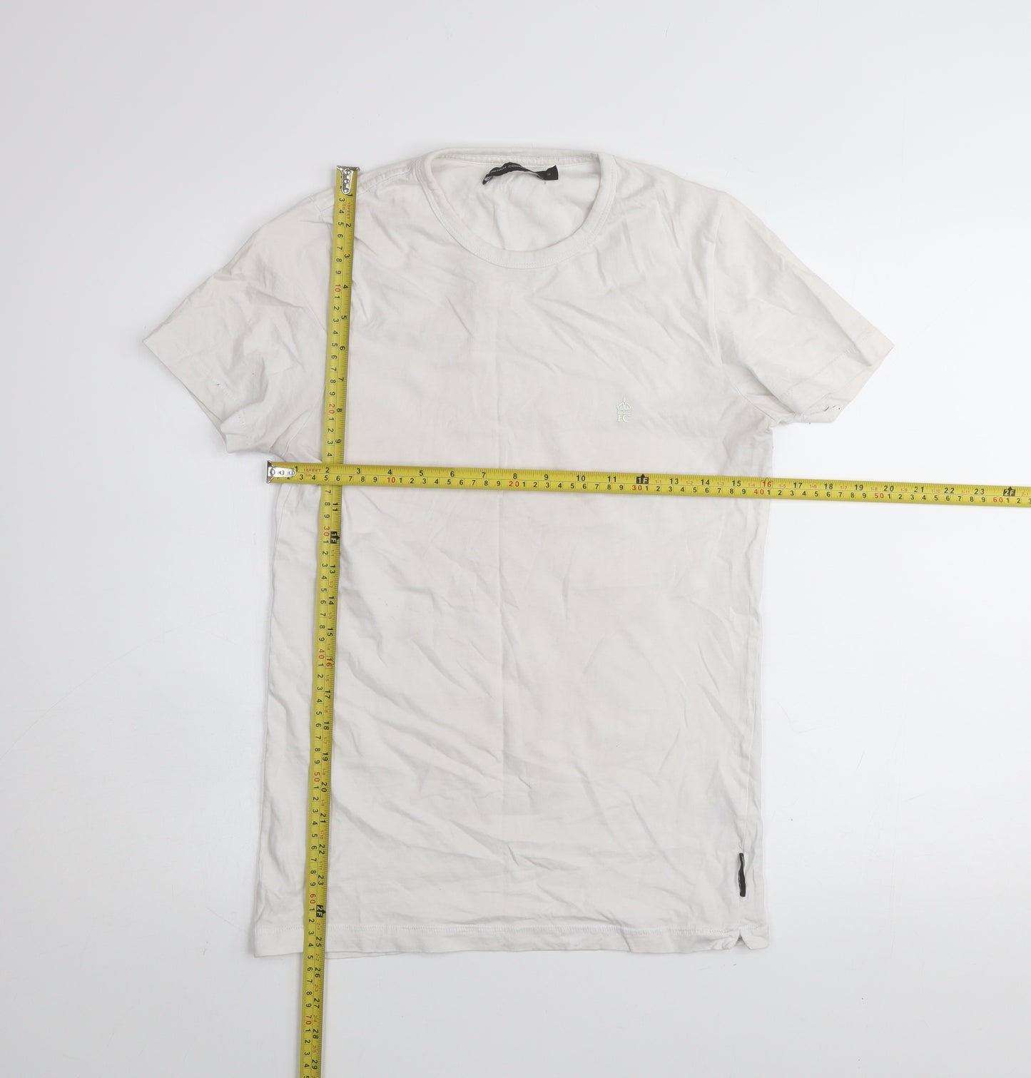 French Connection Men's White Cotton Crew Neck T-Shirt Size S