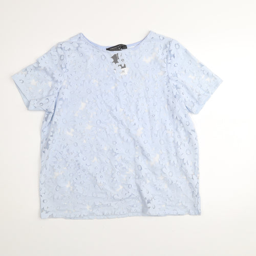 Dorothy Perkins Women Blue Floral Lace Short Sleeve T-Shirt UK 14
