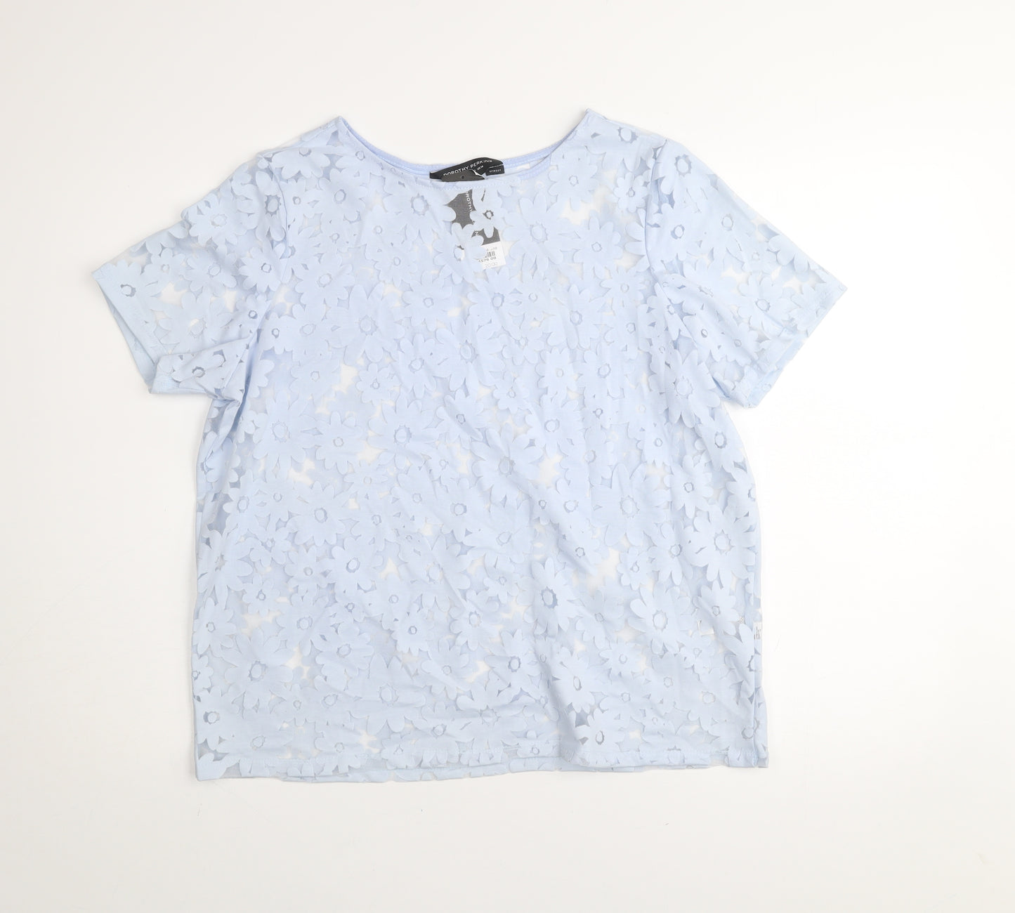 Dorothy Perkins Women Blue Floral Lace Short Sleeve T-Shirt UK 14