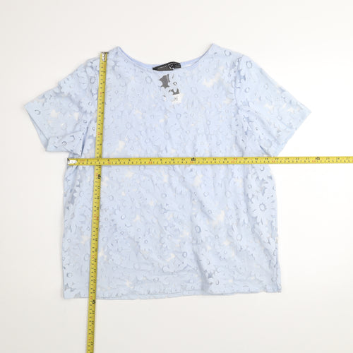 Dorothy Perkins Women Blue Floral Lace Short Sleeve T-Shirt UK 14