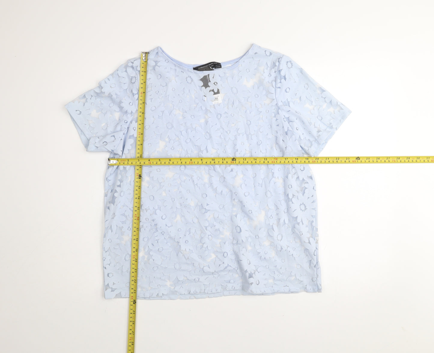 Dorothy Perkins Women Blue Floral Lace Short Sleeve T-Shirt UK 14