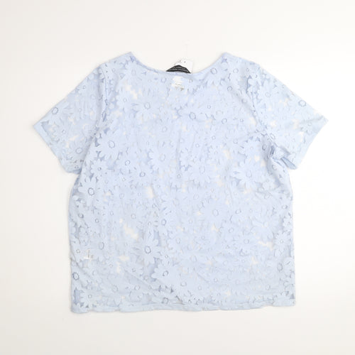 Dorothy Perkins Women Blue Floral Lace Short Sleeve T-Shirt UK 14