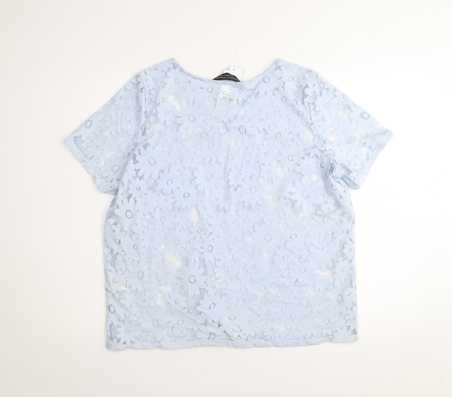 Dorothy Perkins Women Blue Floral Lace Short Sleeve T-Shirt UK 14