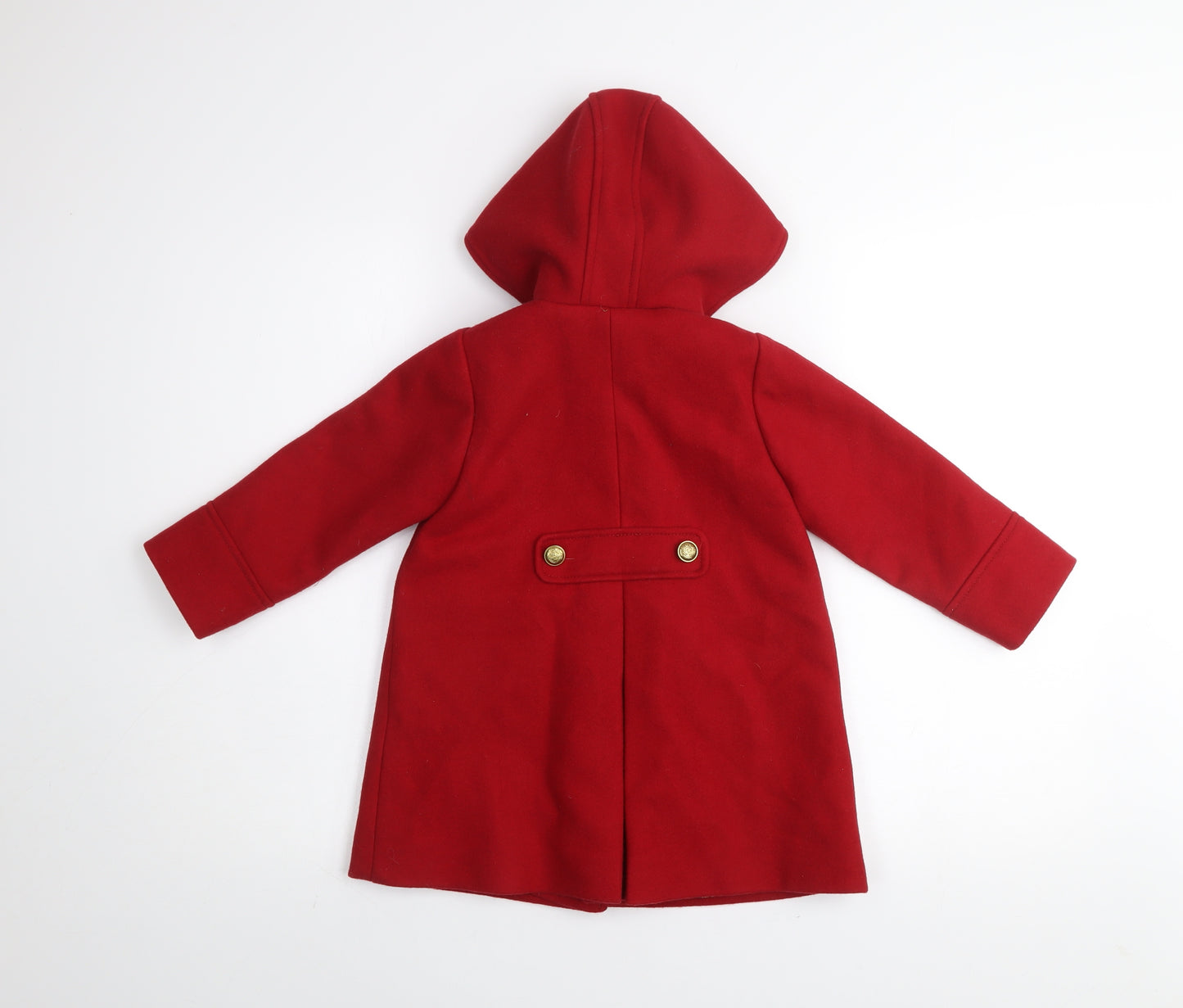 Next Girls Red Hooded Duffle Coat 2-3 Years Wool Blend Buttoned Warm