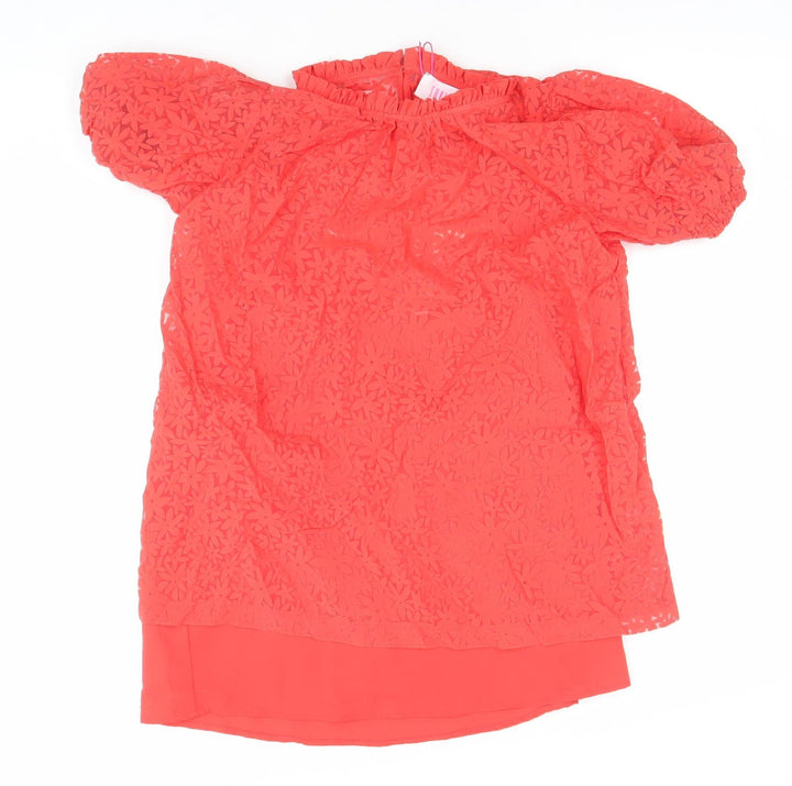 Savida Women Red Lace Puff Sleeve Tunic Blouse XS
