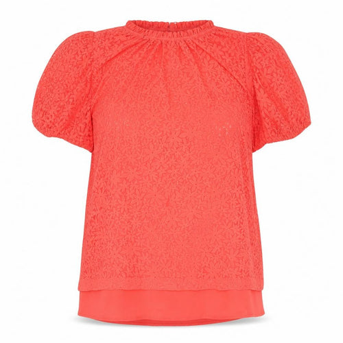 Savida Women Red Lace Puff Sleeve Tunic Blouse XS