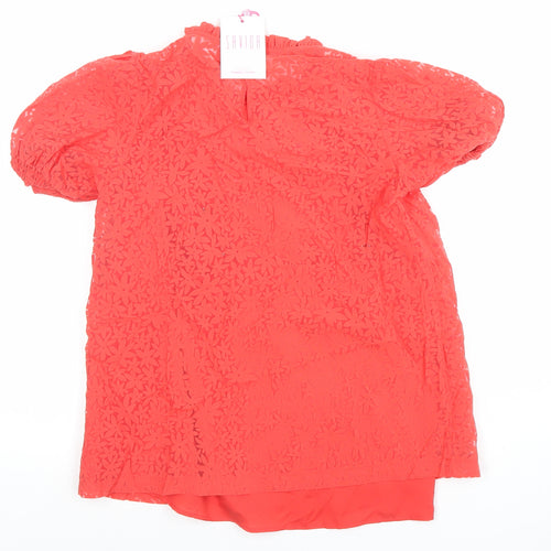 Savida Women Red Lace Puff Sleeve Tunic Blouse XS