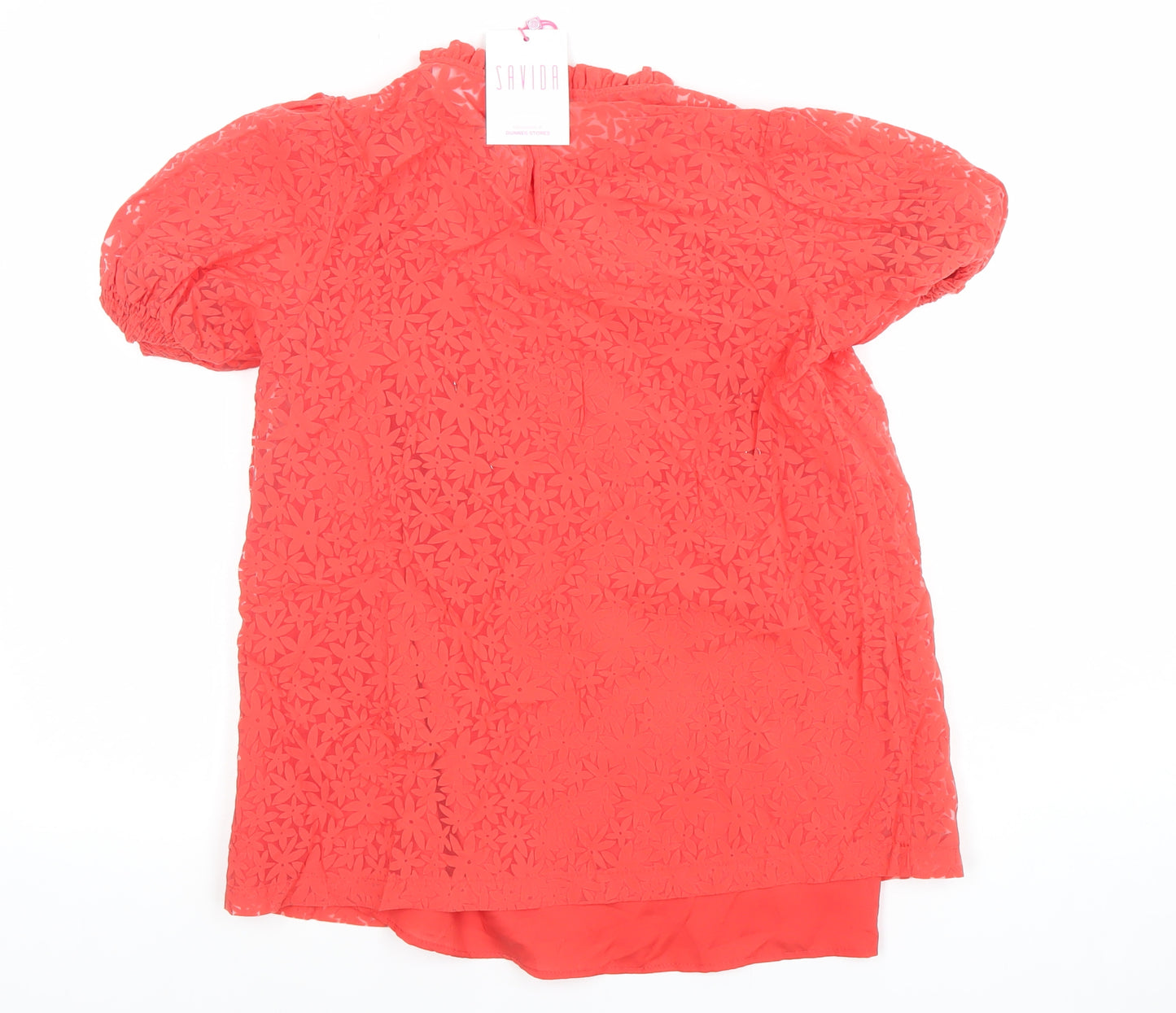 Savida Women Red Lace Puff Sleeve Tunic Blouse XS