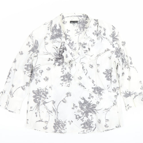 Gerry Weber Women's White Floral Ruffle 3/4 Sleeve Wrap Blouse Size 14
