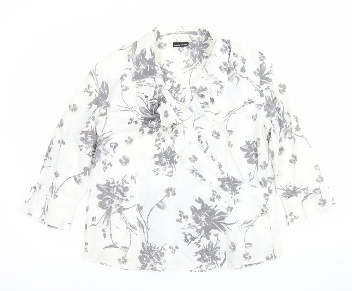 Gerry Weber Women's White Floral Ruffle 3/4 Sleeve Wrap Blouse Size 14