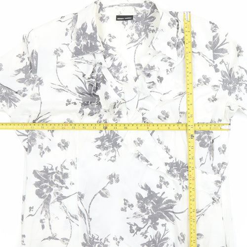 Gerry Weber Women's White Floral Ruffle 3/4 Sleeve Wrap Blouse Size 14