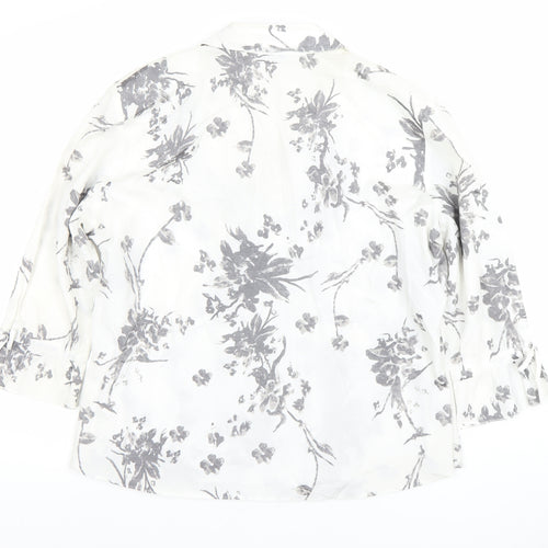 Gerry Weber Women's White Floral Ruffle 3/4 Sleeve Wrap Blouse Size 14