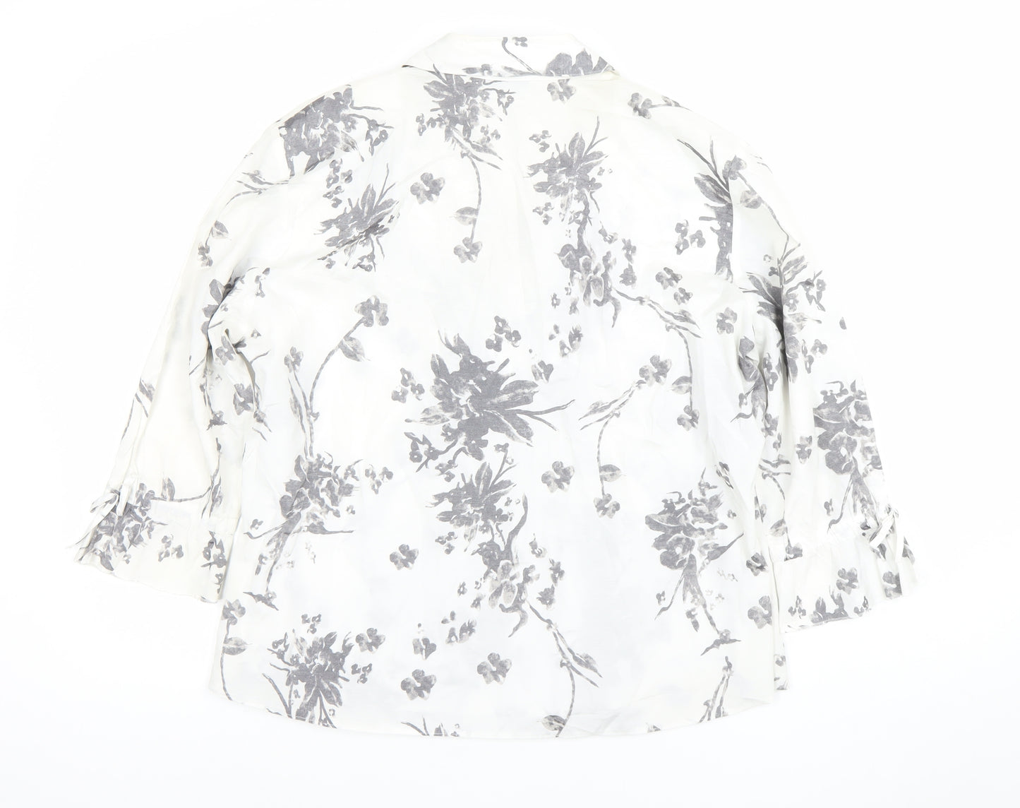Gerry Weber Women's White Floral Ruffle 3/4 Sleeve Wrap Blouse Size 14