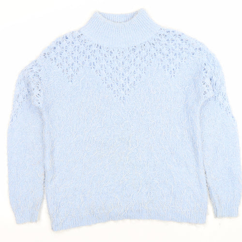 Gallery Women's Blue High Neck Chunky Knit Jumper Size 12