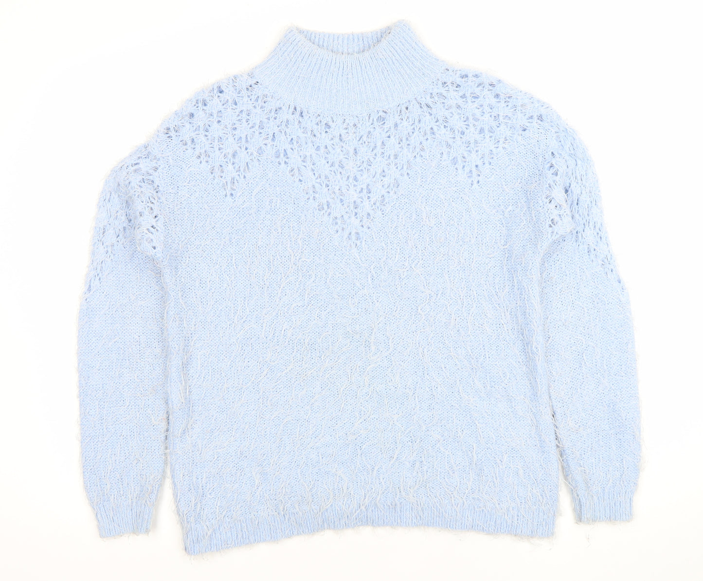 Gallery Women's Blue High Neck Chunky Knit Jumper Size 12