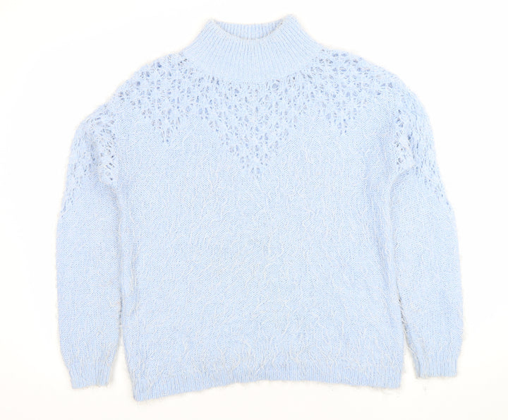Gallery Women's Blue High Neck Chunky Knit Jumper Size 12