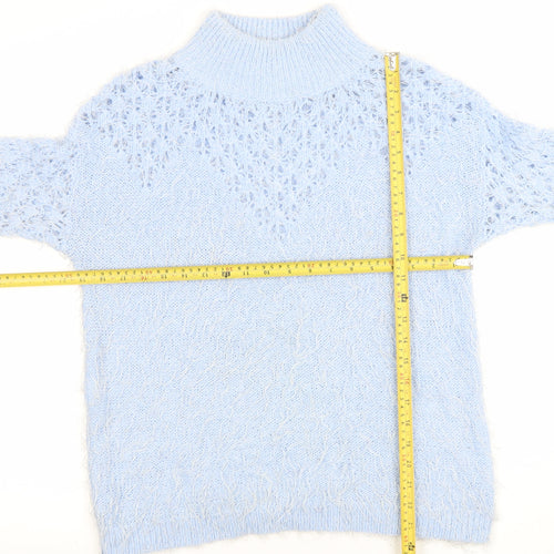 Gallery Women's Blue High Neck Chunky Knit Jumper Size 12