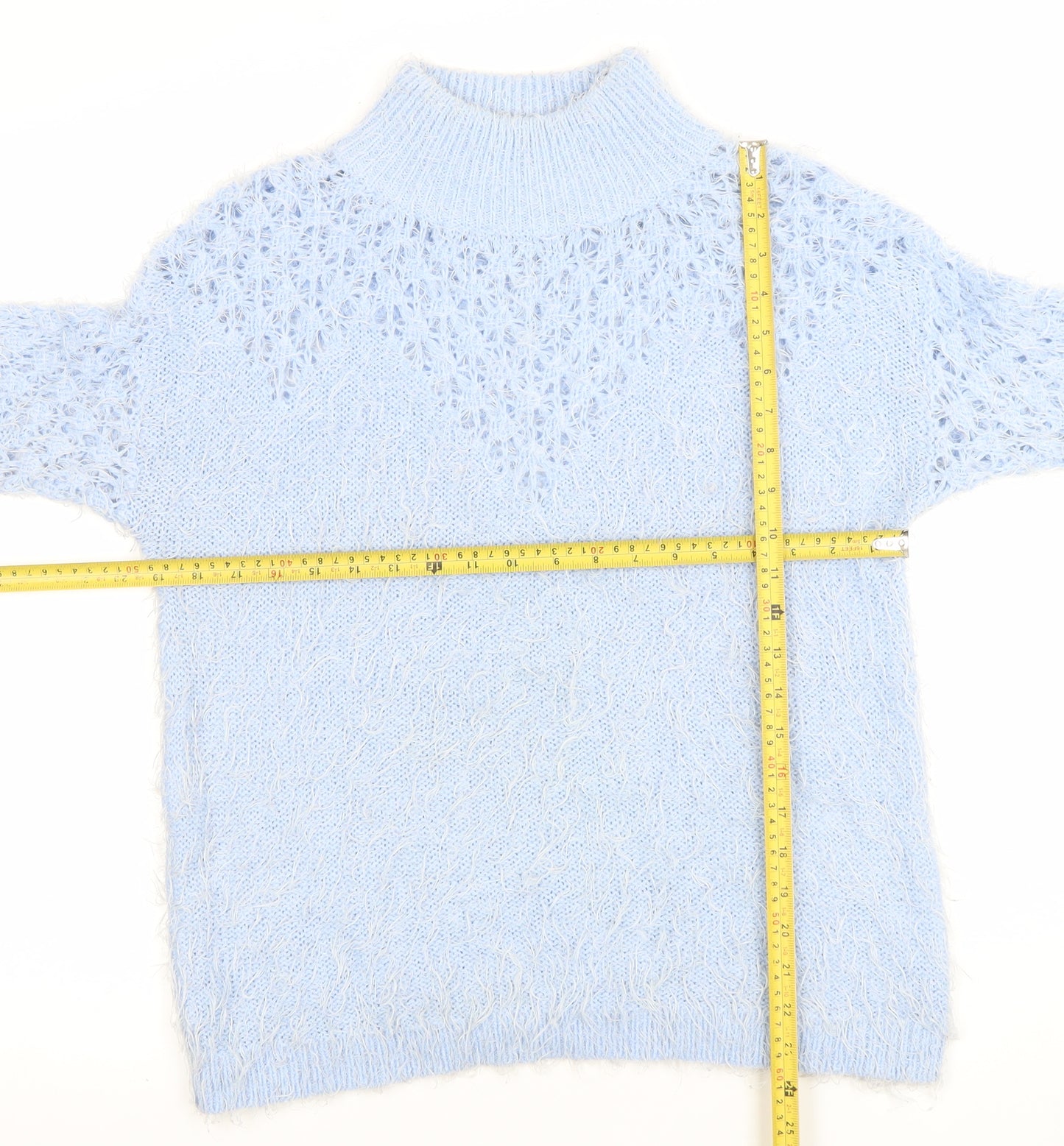 Gallery Women's Blue High Neck Chunky Knit Jumper Size 12
