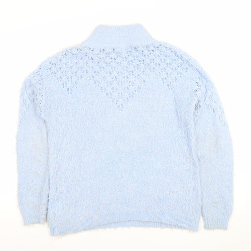 Gallery Women's Blue High Neck Chunky Knit Jumper Size 12